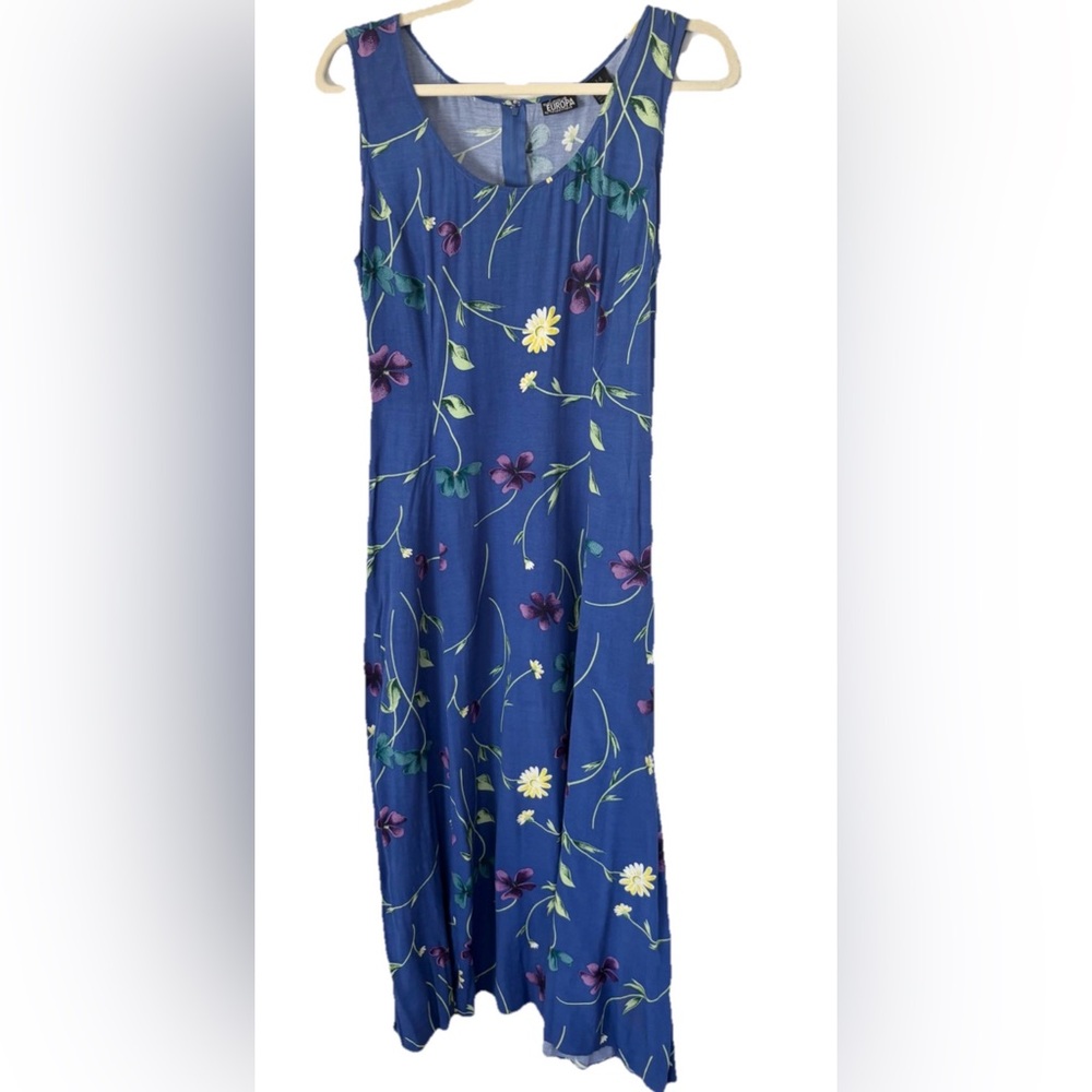 Newport News vintage Blue Floral maxi Dress MED